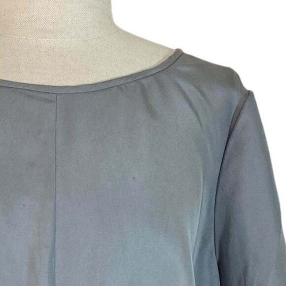 Tibi gray silk tie front top, womens 12 round neck short sleeve tie front blouse - Picture 7 of 8